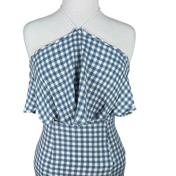 VICI Women’s Blue & White Gingham Midi Halter Sorority Graduation Dress Medium - Picture 4 of 14